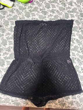 Black VS Crochet Strapless Romper
